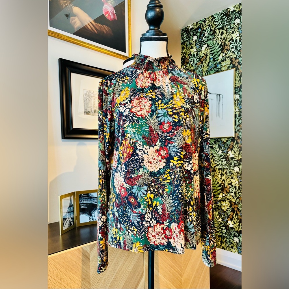 🆕 RACHEL ZOE Floral Mock Neck Top size L - Picture 3 of 10